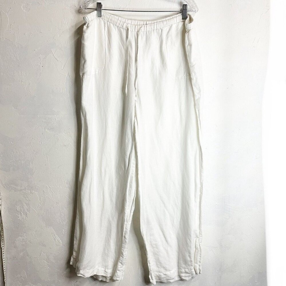 Chicos Linen Wide Leg Pants Womens 3 Large Minimalist Beachy Pull On Waist